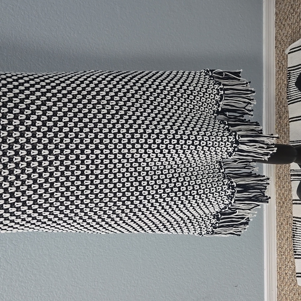 SOFT SURROUNDINGS Bambado Fringe Halter Tank Top Navy White Knit LARGE MiniDress - Picture 5 of 13